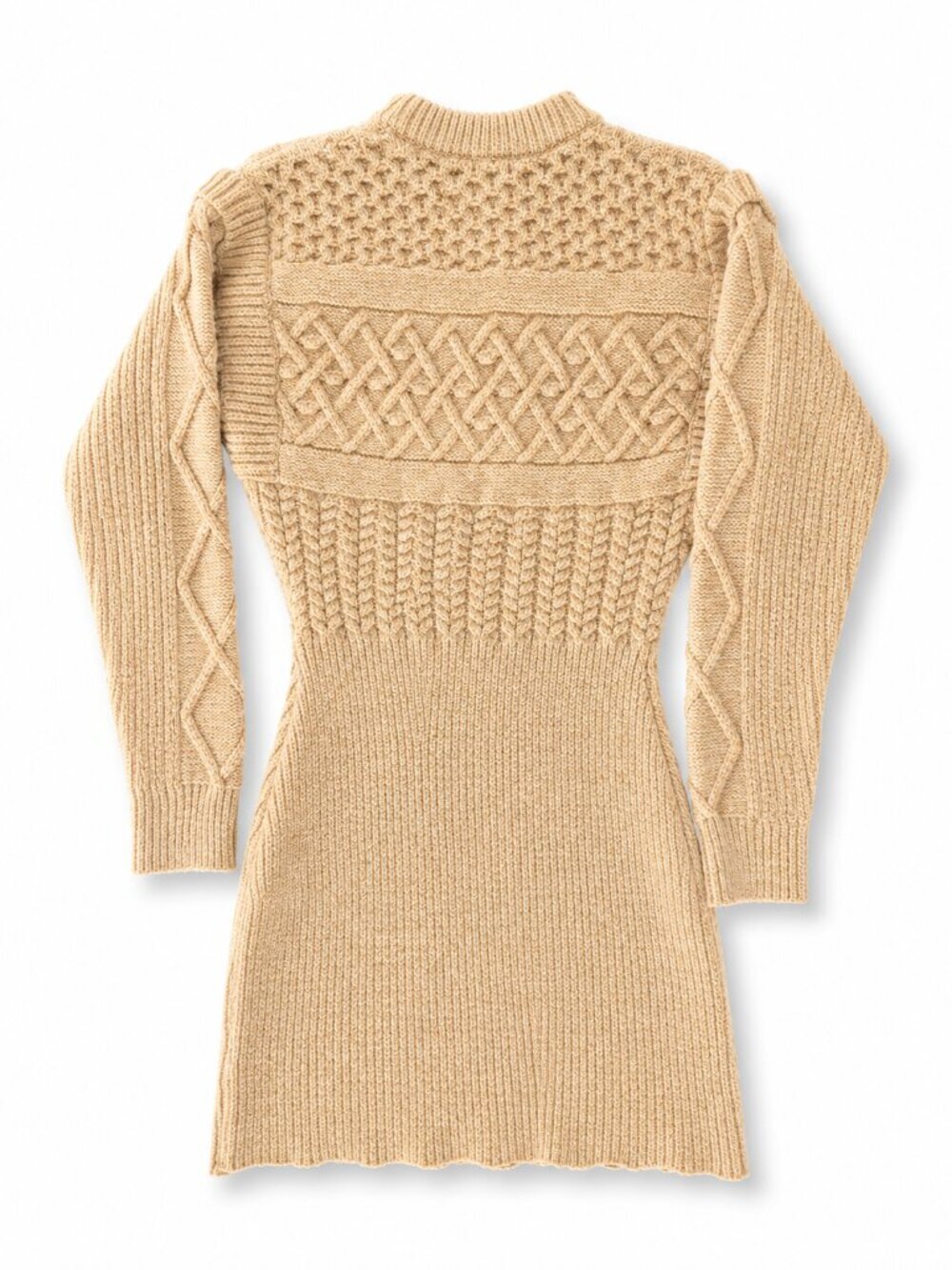 MINKPINK Lesley Cable Knit Tunic Sweater Mini Dress Tan Medium Boho - Picture 2 of 11